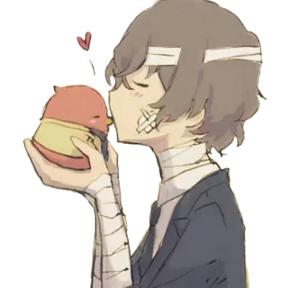 😘 60fc55cc 动漫, 角色, 可爱, 绷带, 亲吻, 鸟 telegram sticker