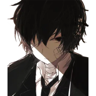 😒 cf51dc4f 动漫, 角色, 绷带, 西装, 黑发, Emo telegram sticker