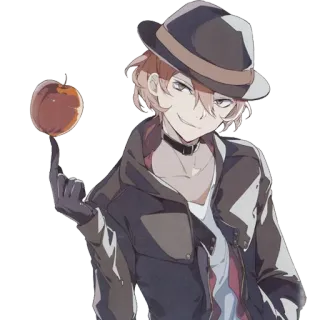 🍎 b65426aa Chuuya Nakahara Bungo Stray Dogs anime, chuuya nakahara, bungo stray dogs, hat, apple, gloves whatsapp sticker