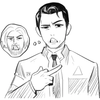🖕 64201e1f Connor Detroit: Become Human Android, 探偵, コナー, Detroit: Become Human, ビデオゲーム, スケッチ, RK800 whatsapp sticker