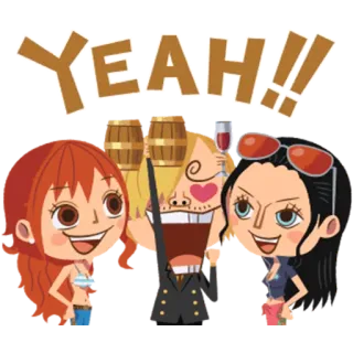🍻 13b04352 YEAH!! dessin animé, animé, personnages, célébration telegram sticker