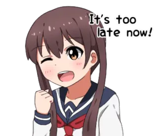 😌 3b0ae7ef It's too late now! อนิเมะ, ผู้หญิง, ชุดนักเรียน, ขยิบตา, ตื่นเต้น telegram sticker