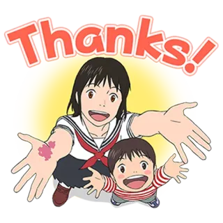 😃 43fd5f37 Thanks! Anime, Merci, Dessin animé, Fille, Garçon, Gratitude, Japonais telegram sticker