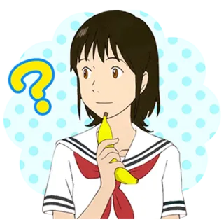 😗 a6cb2d70 Anime, Fille, Point d'interrogation, Banane, Réflexion, Uniforme scolaire, Dessin animé, Illustration telegram sticker