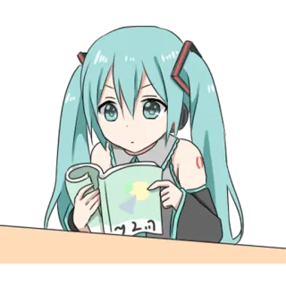 📘 18e2888c Hatsune Miku 2 애니메이션, 만화, 여자, 독서, 책, 하츠네 미쿠, 보컬로이드 whatsapp sticker