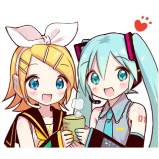 🍵 7e12e267 Hatsune Miku anime, cute, cartoon, vocaloid, Rin, Miku, tea telegram sticker