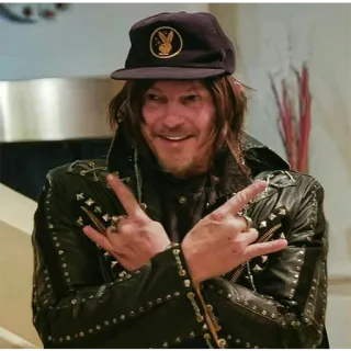 🤘 6696eedc hombre, chaqueta de cuero, sombrero, conejita playboy whatsapp sticker