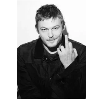 🖕 c9a0a6b0 Norman Reedus actor, dedo corazón, retrato, blanco y negro, Norman Reedus whatsapp sticker
