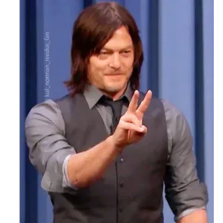 ✌ d6bc1e8a Norman Reedus celebridad, actor, hombre, retrato, signo de la paz whatsapp sticker