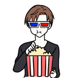 😎 0cb5fb65 popcorn, occhiali 3D, film, snack, persona, cartone animato, mangiare, intrattenimento whatsapp sticker