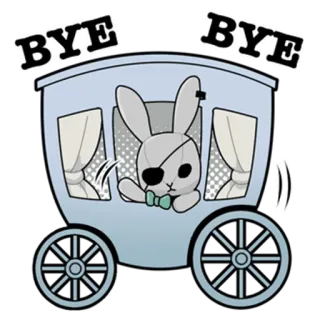👋 320abeca BYE BYE coniglio, carrozza, benda sull'occhio, addio, partenza, cartone animato telegram sticker