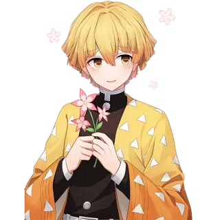 🌸 87413e4d Zenitsu Agatsuma Demon Slayer Anime, Demon Slayer, Zenitsu, mignon, fleurs, dessin animé, personnage whatsapp sticker