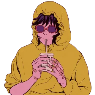 😎 8959e609 Anime, Sweat à capuche, Boire, Lunettes, Dessin animé, Personnage, Cool whatsapp sticker