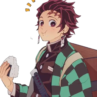 😗 0957d3f7 Tanjiro Kamado Demon Slayer 动漫, 鬼灭之刃, 灶门炭治郎, 饭团, 食物, 吃东西 telegram sticker