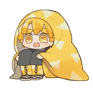 😢 61943957 Zenitsu Agatsuma Demon Slayer 动漫, 鬼灭之刃, 善逸, Q版, 卡哇伊, 可爱 telegram sticker