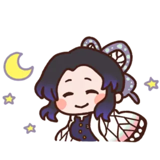 🌙 845e4f40 Shinobu Kocho Demon Slayer 애니메이션, 귀멸의 칼날, 코쵸우 시노부, SD, 귀여운, 만화, 밤, 별 whatsapp sticker