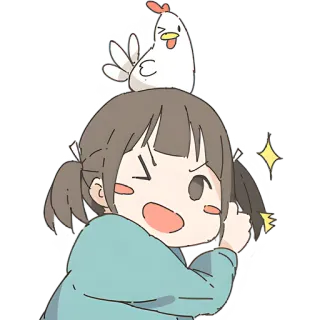 👍 f26e4f4a girl, chicken, cartoon, cute, animal, happy, kawaii telegram sticker