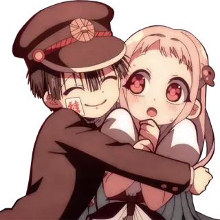 🤗 9e1bc23d Hanako-kun Toilet-Bound Hanako-kun аниме, манга, мультфильм, пара, объятия, каваий telegram sticker
