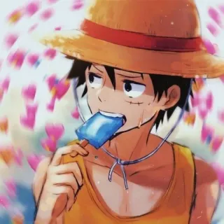 😘 e9002e9f Luffy One Piece Anime, One Piece, Luffy, Picolé, Verão, Chapéu de palha, Desenho animado telegram sticker