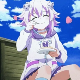 🍰 710180fa Neptune 애니메이션, 귀여운, 먹방, 보라색 머리, 하트, 비디오 게임 telegram sticker