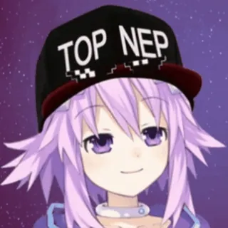 🕶 afdd8179 TOP NEP 애니메이션, 보라색 머리, 미소, 모자, 만화, 캐릭터, Top Nep telegram sticker