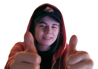 👍 7e8c2bd5 赞, 女孩, 帽衫, 肖像, 积极, 微笑 telegram sticker