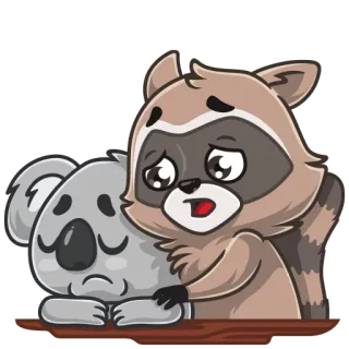 😔 70d1331e tristesse, koala, raton laveur, dessin animé, empathie, câlin, soutien émotionnel telegram sticker