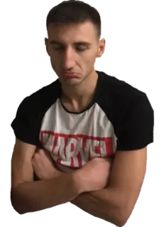 😴 8ea84009 MARVEL 漫威, T恤, 男人, 交叉双臂, 时尚 telegram sticker