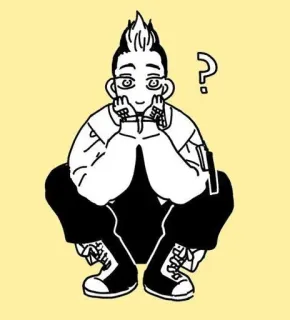 🌟 3db0dd73 personaggio cartone animato, anime, arma, punto interrogativo, accovacciato, uomo telegram sticker