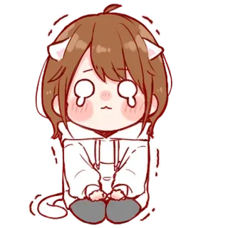 🍬 203eeb06 cute, sad, cat ears, cartoon, crying, anime, sticker whatsapp sticker