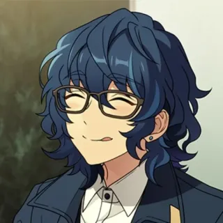 😋 f599428d anime, kacamata, tersenyum, karakter, rambut biru whatsapp sticker