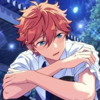 😕 faf08a96 anime cowok, rambut merah, mata biru, kawaii, imut, potret, animasi whatsapp sticker