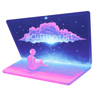 💻 10eb3ca3 @CUTEENOTART art, laptop, stars, space, dreamy, cloud, pink, purple telegram sticker