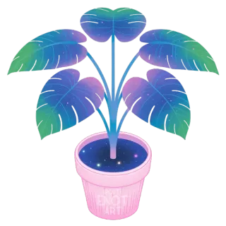 🪴 64d2b2af plant, leaves, pot, pink, blue, galaxy, stars telegram sticker