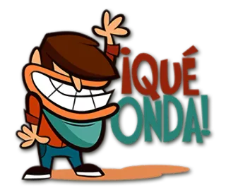 🙋 0c00273b ¡QUE ONDA! kreskówka, powitanie, hiszpański, machanie, postać, wyrażenie whatsapp sticker
