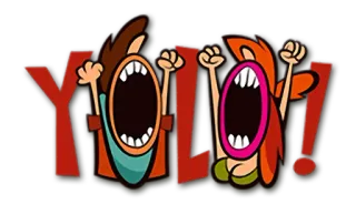 🙌 9319d468 YOLT! Kreskówka, Krzyk, Wyraz twarzy, Krzyczeć, Podekscytowany, Zabawny whatsapp sticker