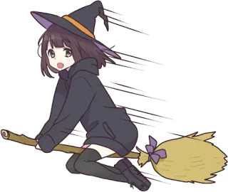 🐙 47d15cd5 마녀, 빗자루, 애니메이션, 할로윈, 귀여운, 소녀 telegram sticker
