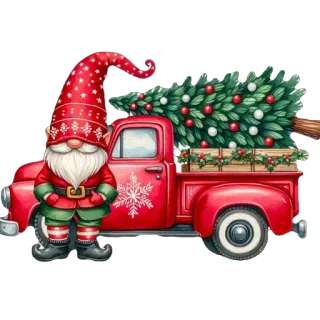 🫥 028c97e6 Noël, gnome, camion, fête, hiver, arbre, flocon de neige, rouge telegram sticker