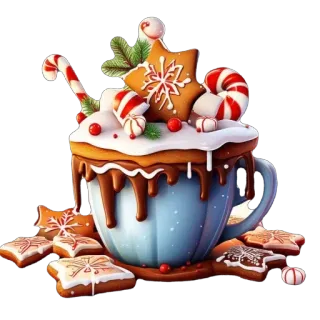 🫥 050766c6 noël, chocolat chaud, pain d'épices, sucre d'orge, bonbons, festif, fêtes, hiver telegram sticker