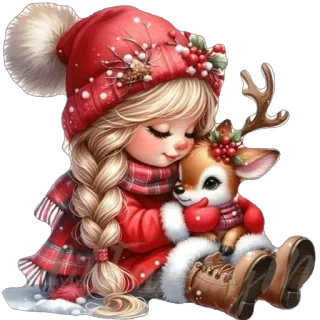 🫥 10b14a52 hiver, noël, mignon, fille, renne, fêtes telegram sticker