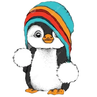 🫥 1d66b9b5 pingouin, dessin animé, bonnet d'hiver, mignon, animal, bébé telegram sticker