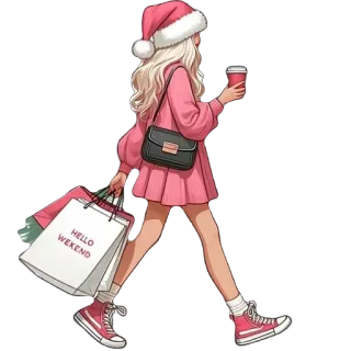 🫥 2001ebe3 HELLO WEEKEND shopping, fille, week-end, bonnet de Noël, noël, mode, café telegram sticker