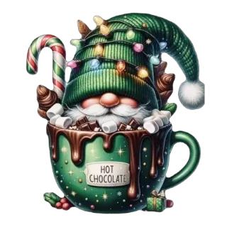 🫥 94083c69 HOT CHOCOLATE Noël, chocolat chaud, gnome, hiver, fêtes, guimauves, sucré, festif telegram sticker