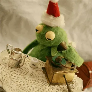 😑 00212fe8 Kermit TEA Ếch Kermit, Giáng sinh, Mũ ông già Noel, Trà, Con rối, dễ thương telegram sticker