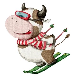 🤪 48683851 Kuh, Ski, Winter, Tier, Cartoon, Schnee, Sport telegram sticker