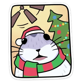 😦 13637421 hamster, christmas, santa hat, cartoon, festive, holiday, cute, scarf, christmas tree telegram sticker
