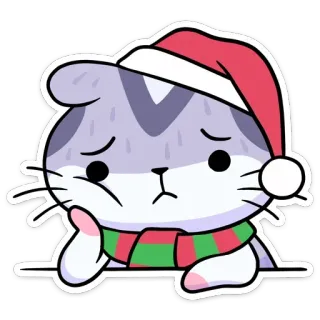 ☹️ 448d6e76 cat, christmas, sad, cute, santa hat, scarf telegram sticker