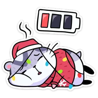 😵 50d89909 low battery, exhausted, sleepy, cat, christmas, festive, cute, cartoon telegram sticker