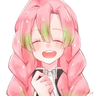 😄 cc76884c Mitsuri Kanroji Demon Slayer animé, Demon Slayer, Mitsuri Kanroji, mignon, souriant, cheveux roses, personnage telegram sticker