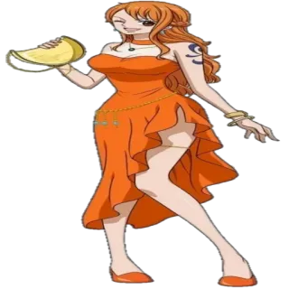😉 4fa01e72 Nami One Piece Anime, Vestido Laranja, Piscadela, Feminino, Desenho Animado, One Piece telegram sticker